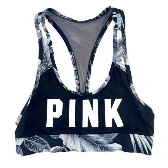 PINK Victoria’s Secret Ultimate Unlined Tropical Logo Racerback Sports Bra Small - Picture 1 of 8